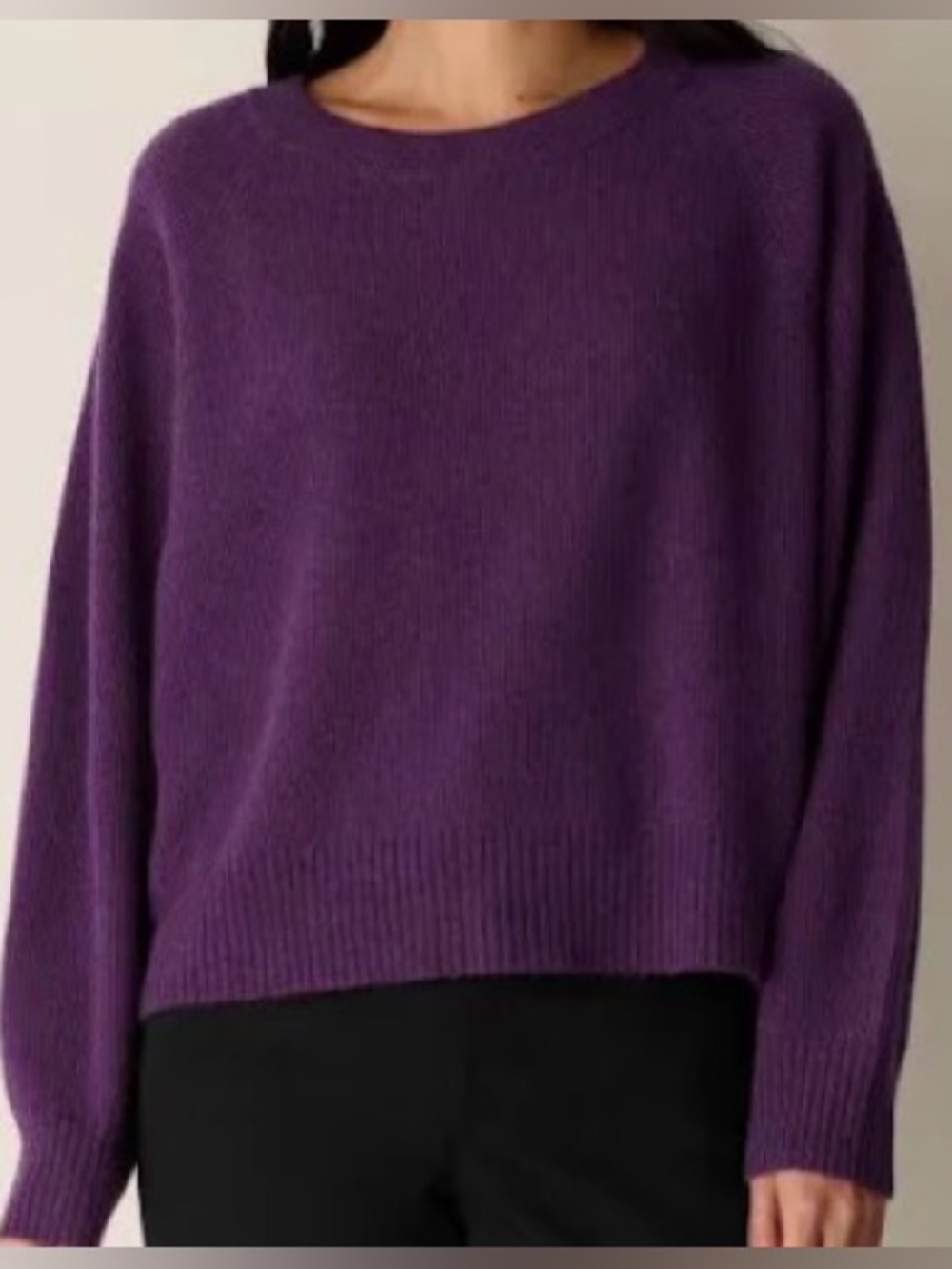 Eileen Fisher 100% Cashmere Knit Sweater Purple Long Sleeve Minimalist Sz Large